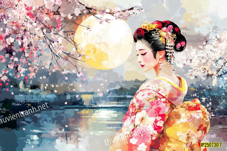Tranh dán tường hoa cô gái Geisha Nhật Bản-JP250730-7 - Tranh tường chất lượng cao
